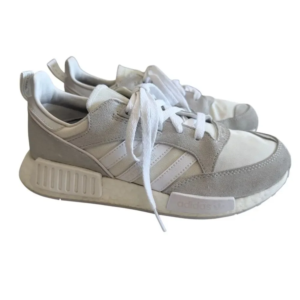 Adidas Boston Super R1 Sneakers Trainers 7 Men Triple White Grey Suede Workout